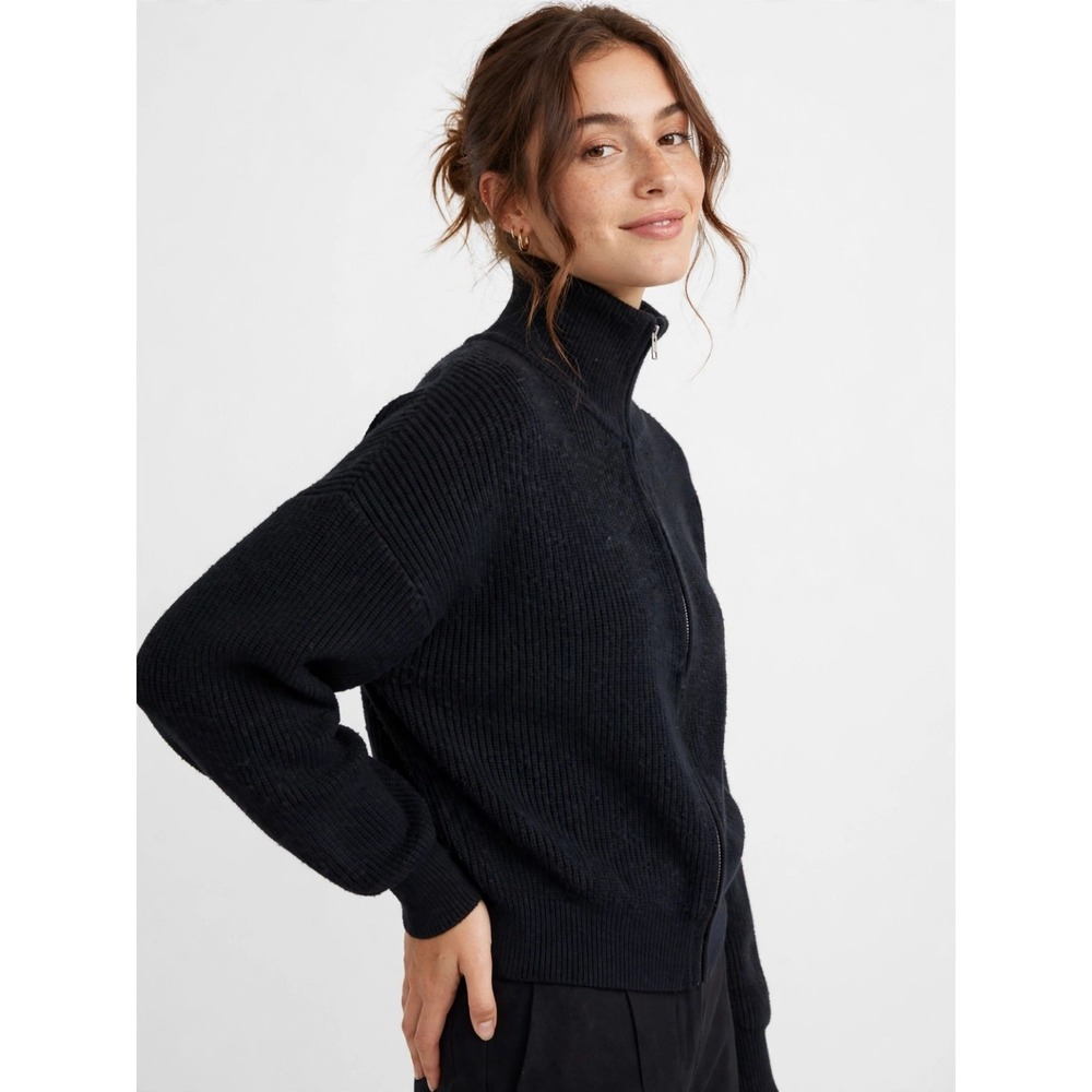 All The Ways Women's S Black Ribbed Knit Full Zip Turtleneck Sweater